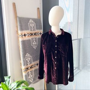 Maeve For Anthropologie Burgundy Velvet Long Sleeve Button Down Shirt Women’s 8